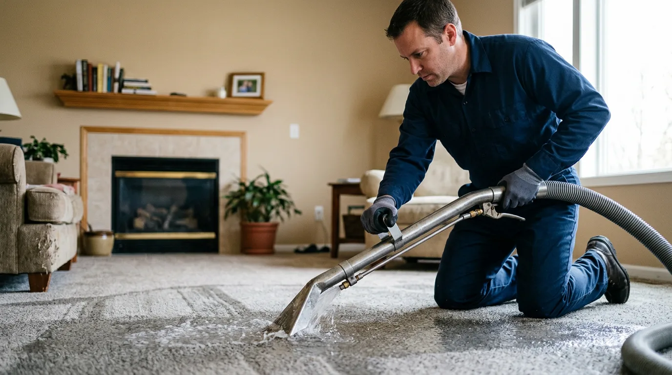 Water damage restoration technician working near Rutland, MA